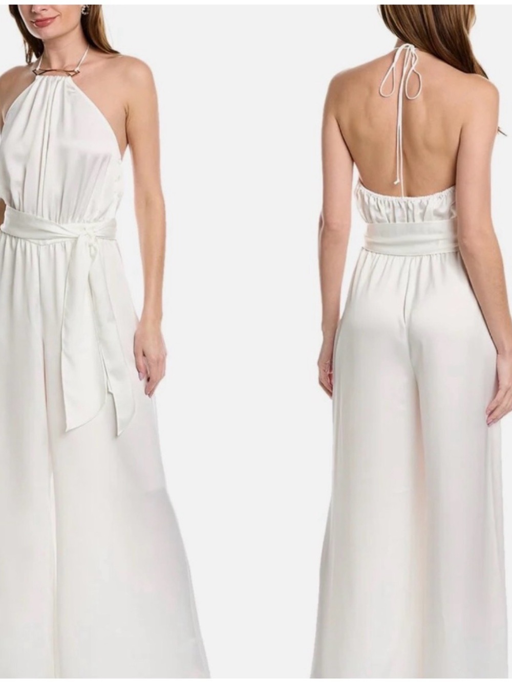 Ramy Brook White Halter Backless Wide-Leg Jumpsuit